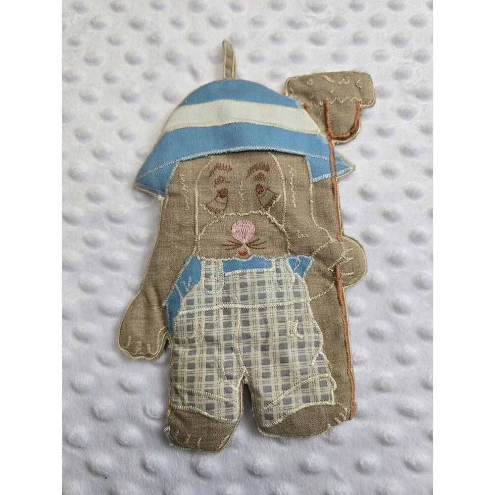 Quilted Handmade Puppy Dog Kitsch Wall Hanging Potholder Hobo Overall Sam Decor